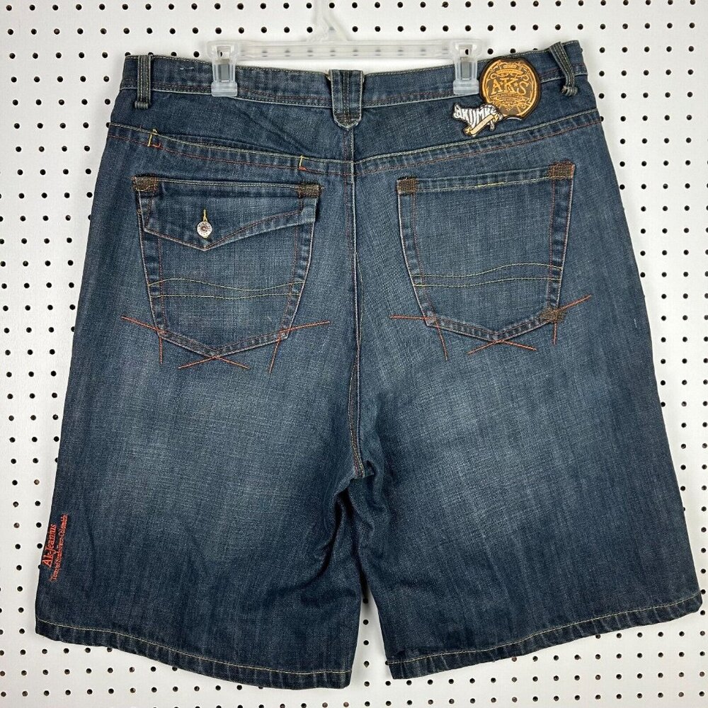 Akademiks 90s Baggy Jean Shorts Sz 40 Stitched Flap Hip Jorts Wide Leg Skate Y2K